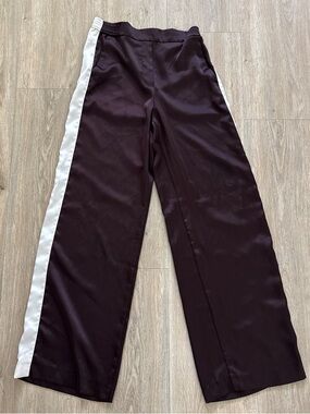 MNG Mando Brown Wide Leg Track Pants with White Side Stripe - XS